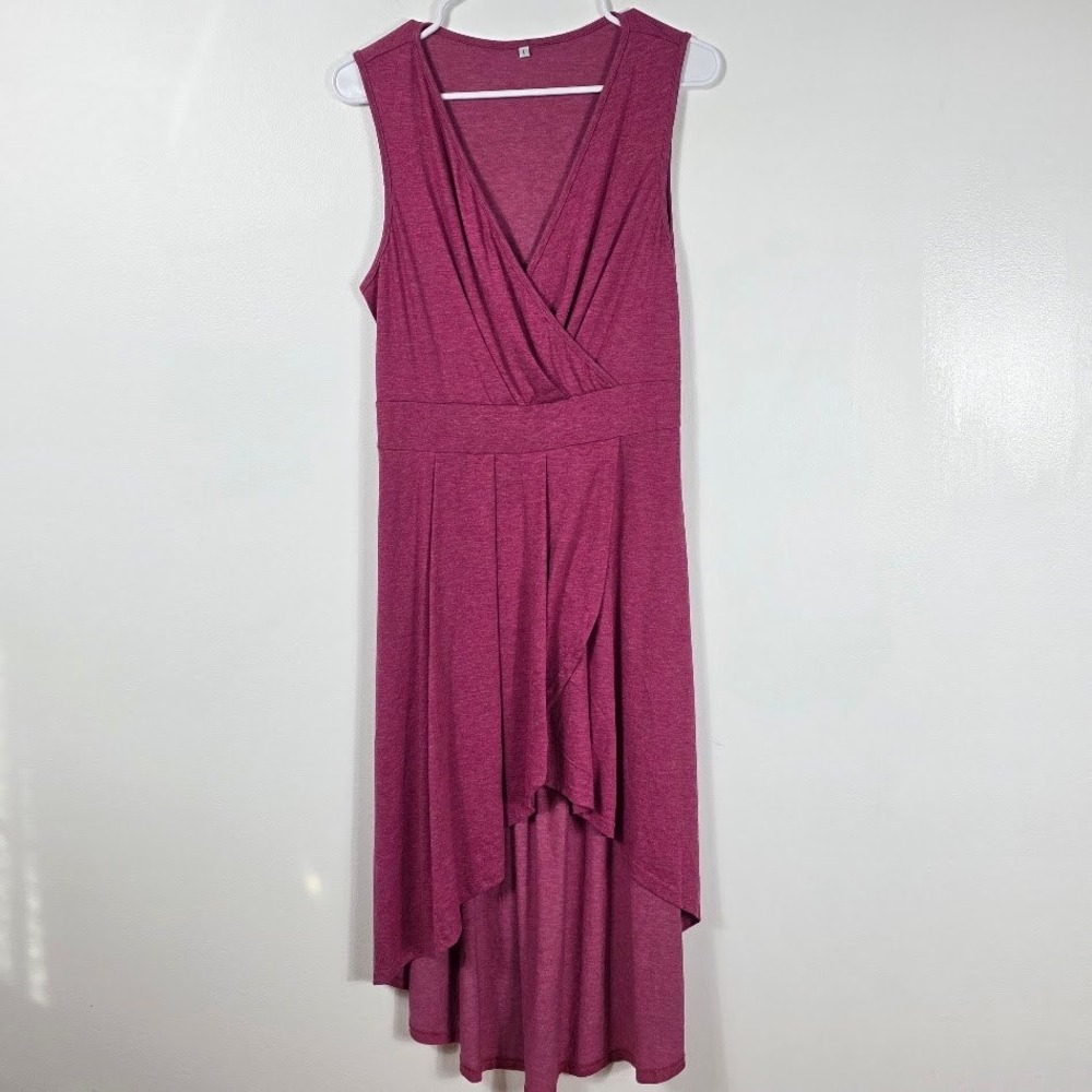 Halara High Low Dress Maxi Soft girl V-Neck Pleated‎ Jersey Knit Dress Large